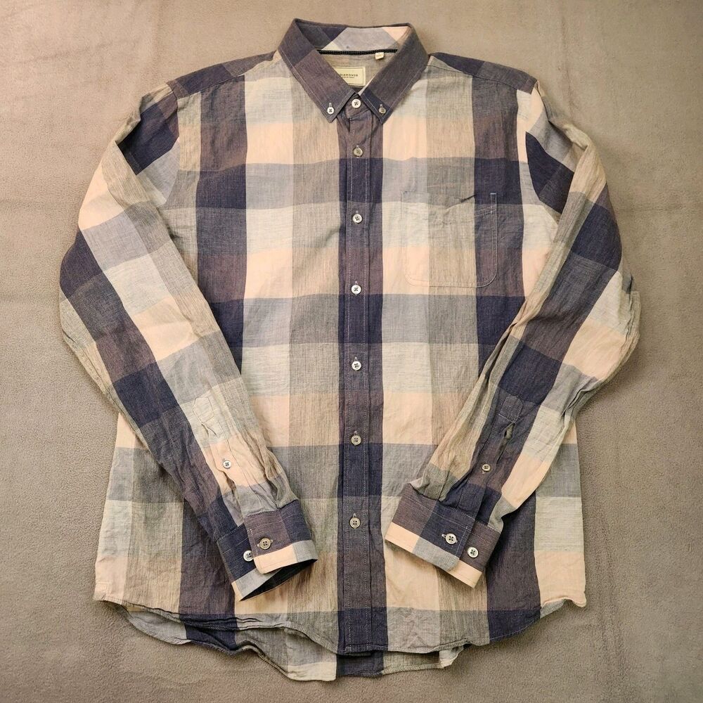 7 Diamonds Button Down Shirt Men's L Blue Pink‎ Check Long Sleeve Cotton Casual